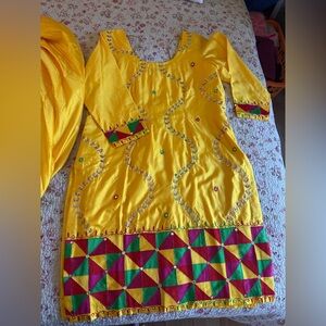 Vibrant Silk Yellow Embroidered Tunic with matching pant. New never worn